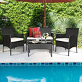 Gymax 4Pcs Outdoor Furniture Set Patio Rattan Conversation Set W