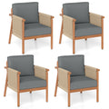 Gymax 4Pcs Patio Acacia Wood Chair W Woven Rope Armrests Seat Back