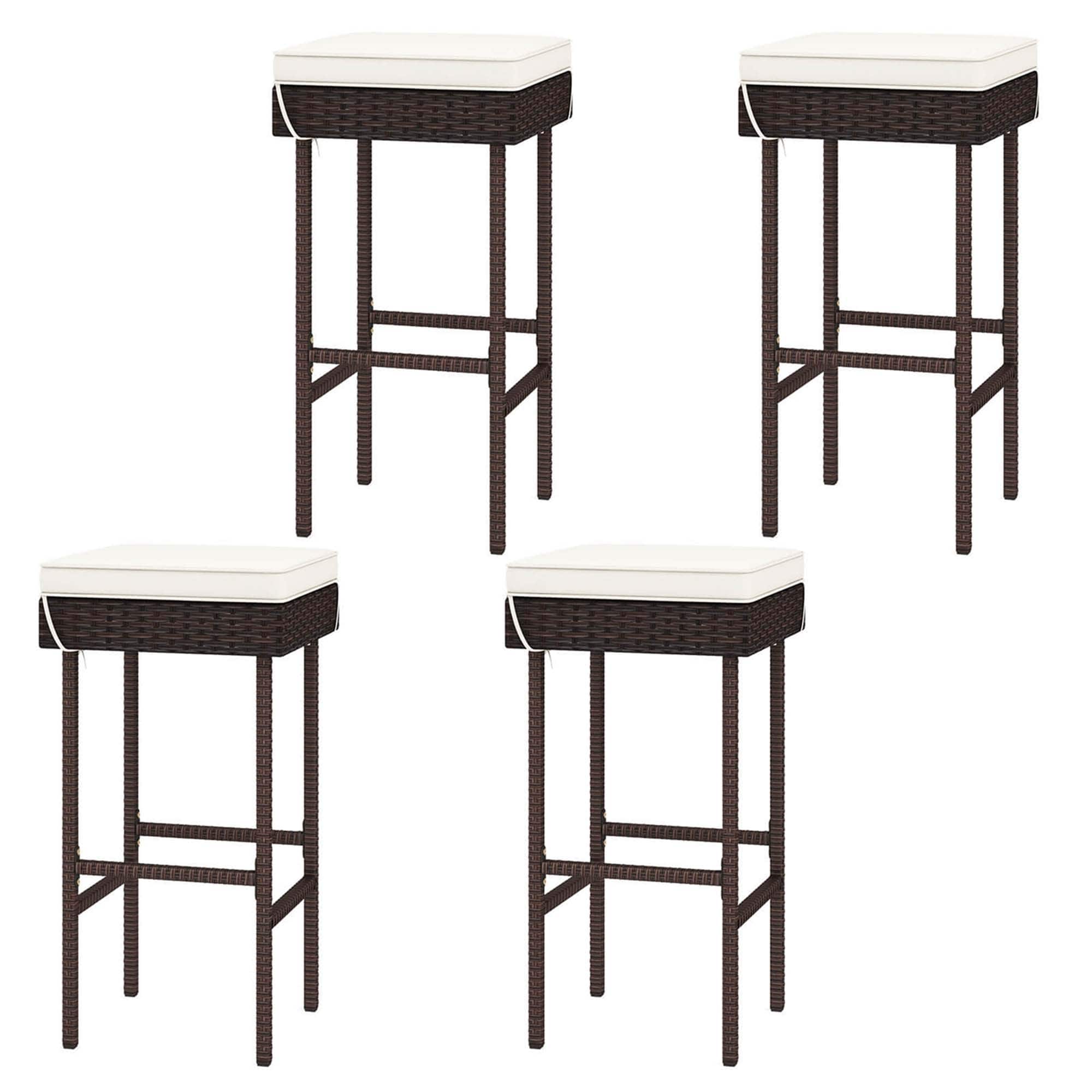 Gymax 4Pcs Rattan Barstools Patio Wicker Bar Height Chairs W Footrest