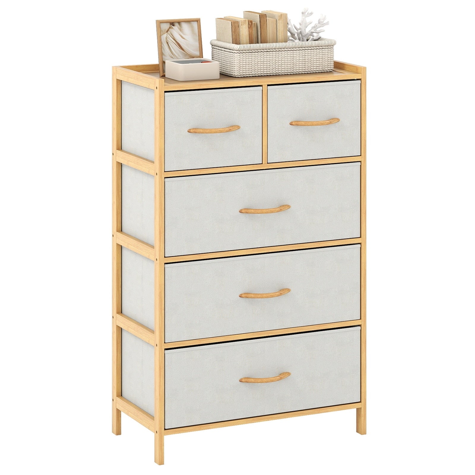 Gymax 5 Drawer Bamboo Chest Of Drawers Storage Organizer Unit For