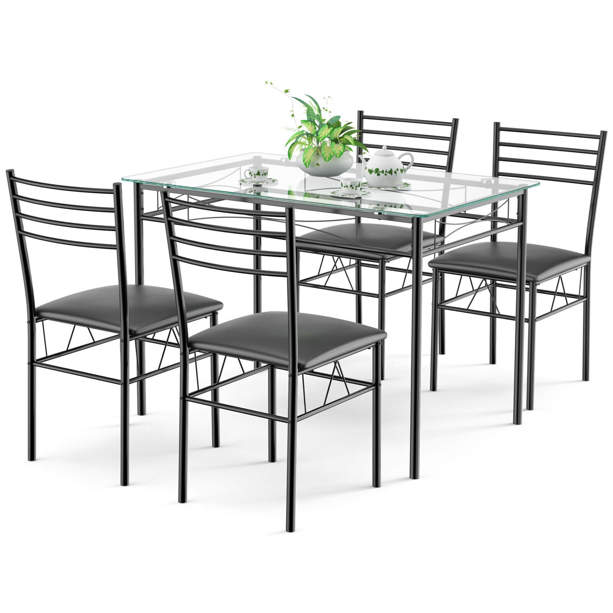Gymax 5 Pc Dining Set Glass Top Table And 4 Chairs Kitchen Room
