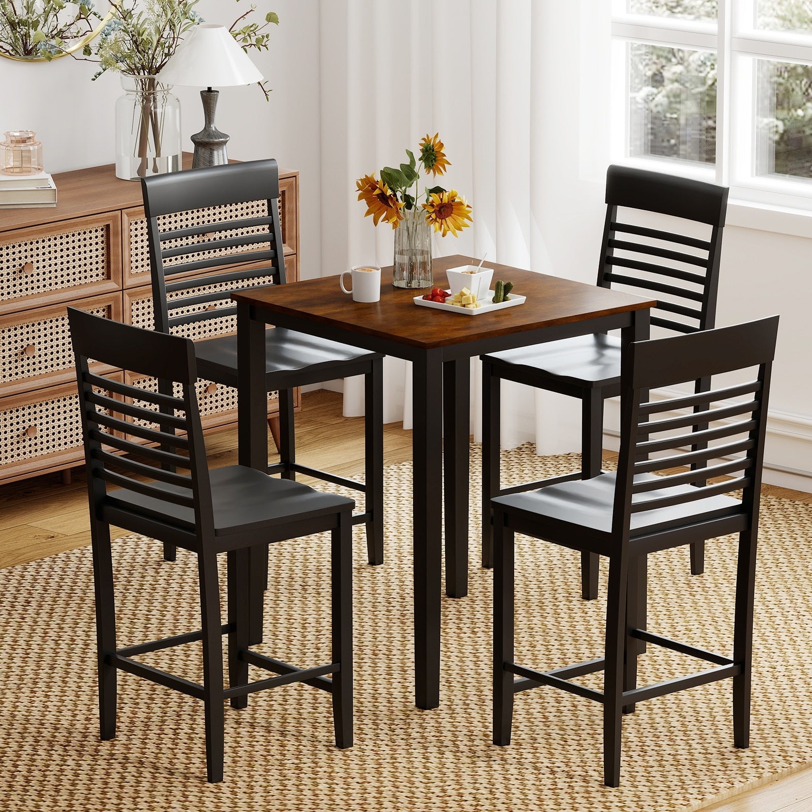 Gymax 5 Pcs Counter Height Dining Table Set For 4 Square Kitchen Table