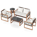 Gymax 5 Pcs Pe Wicker Patio Furniture Set W Acacia Wood Frame Cushions