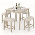 Gymax 5 Pcs Square Bar Table Set For 4 W Padded Stools Rubber Wood