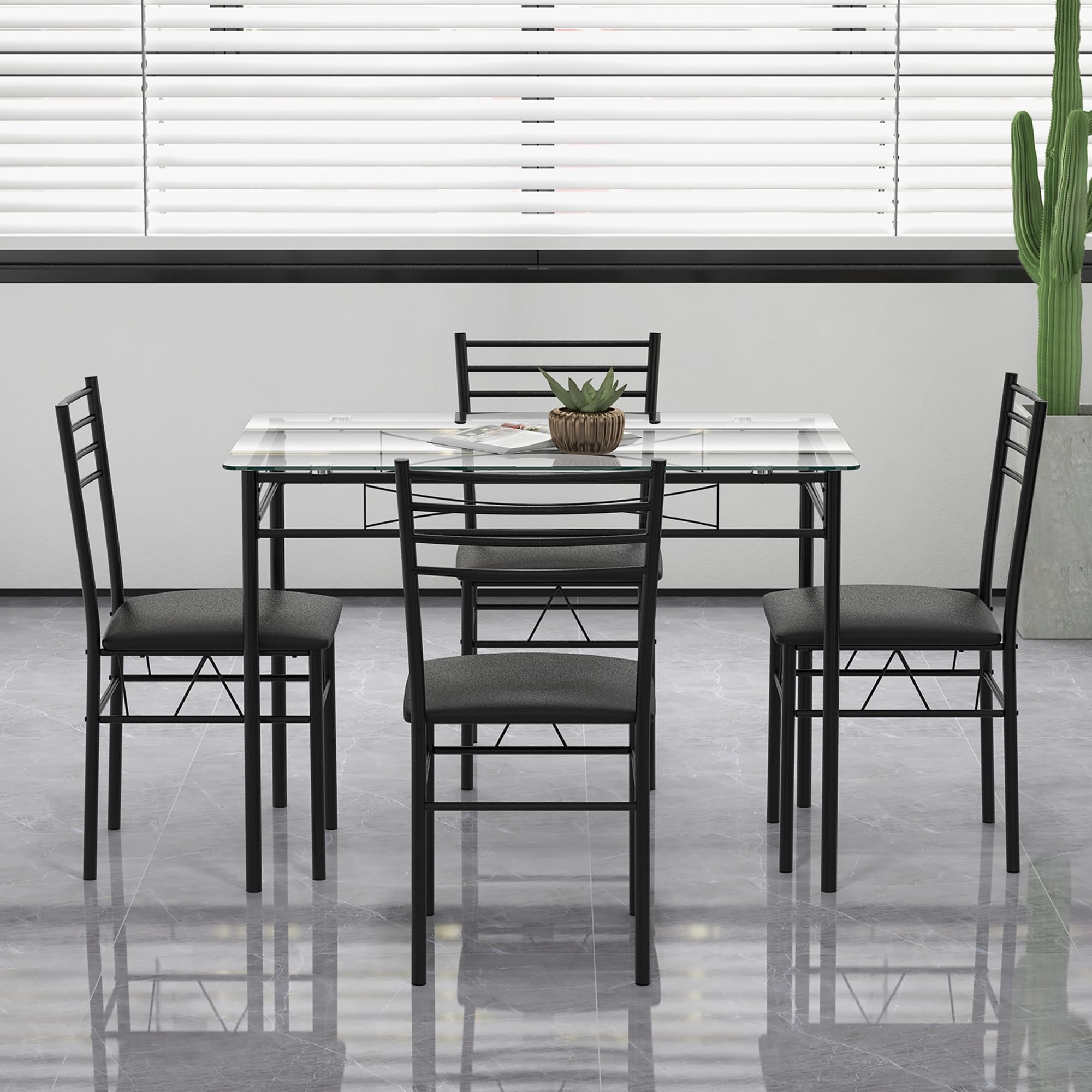 Gymax 5 Piece Dining Set Glass Top Table 4 Upholstered Chairs See Details