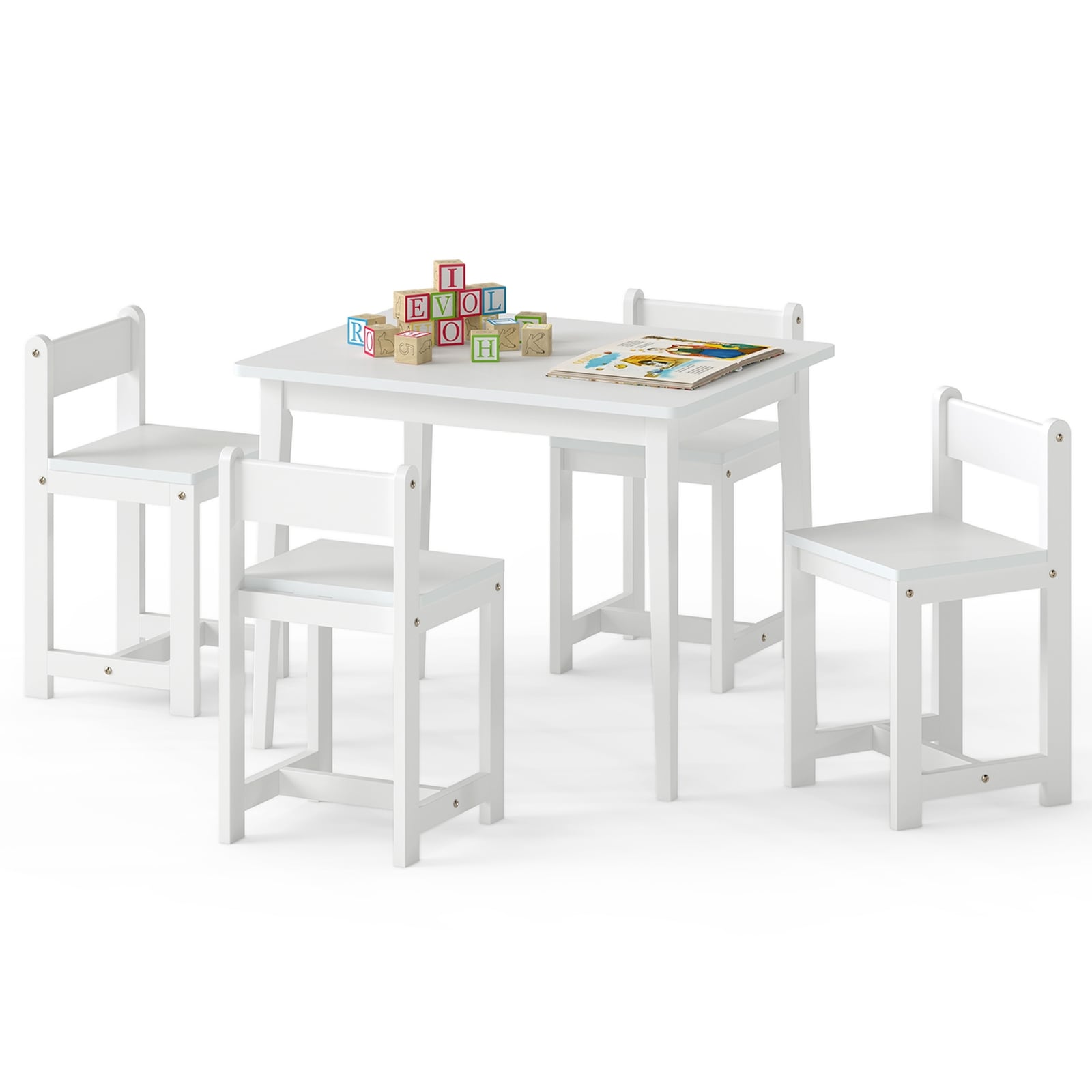 Gymax 5 Piece Kids Table And Chairs Set Solid Rubber Wood Toddler