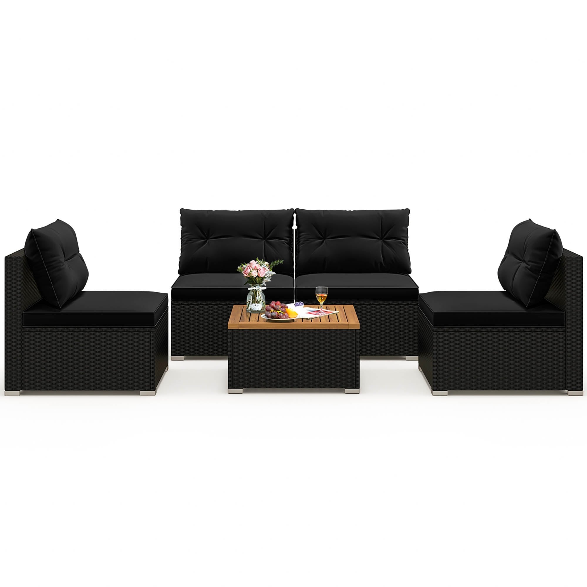 Gymax 5 Piece Outdoor Furniture Set W Seat Back Cushions Acacia
