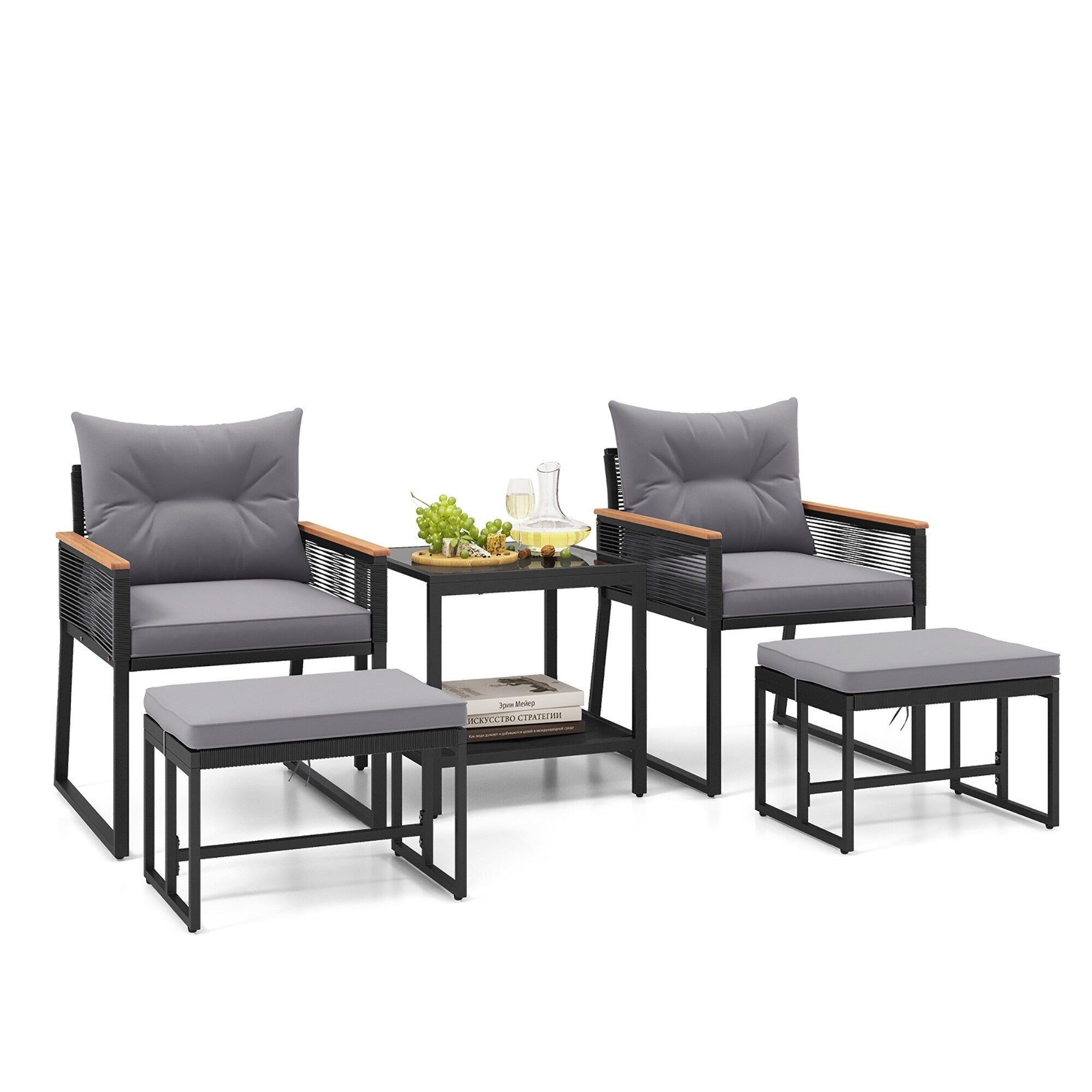 Gymax 5 Piece Patio Conversation Set Pe Rattan Wicker Chairs W 2