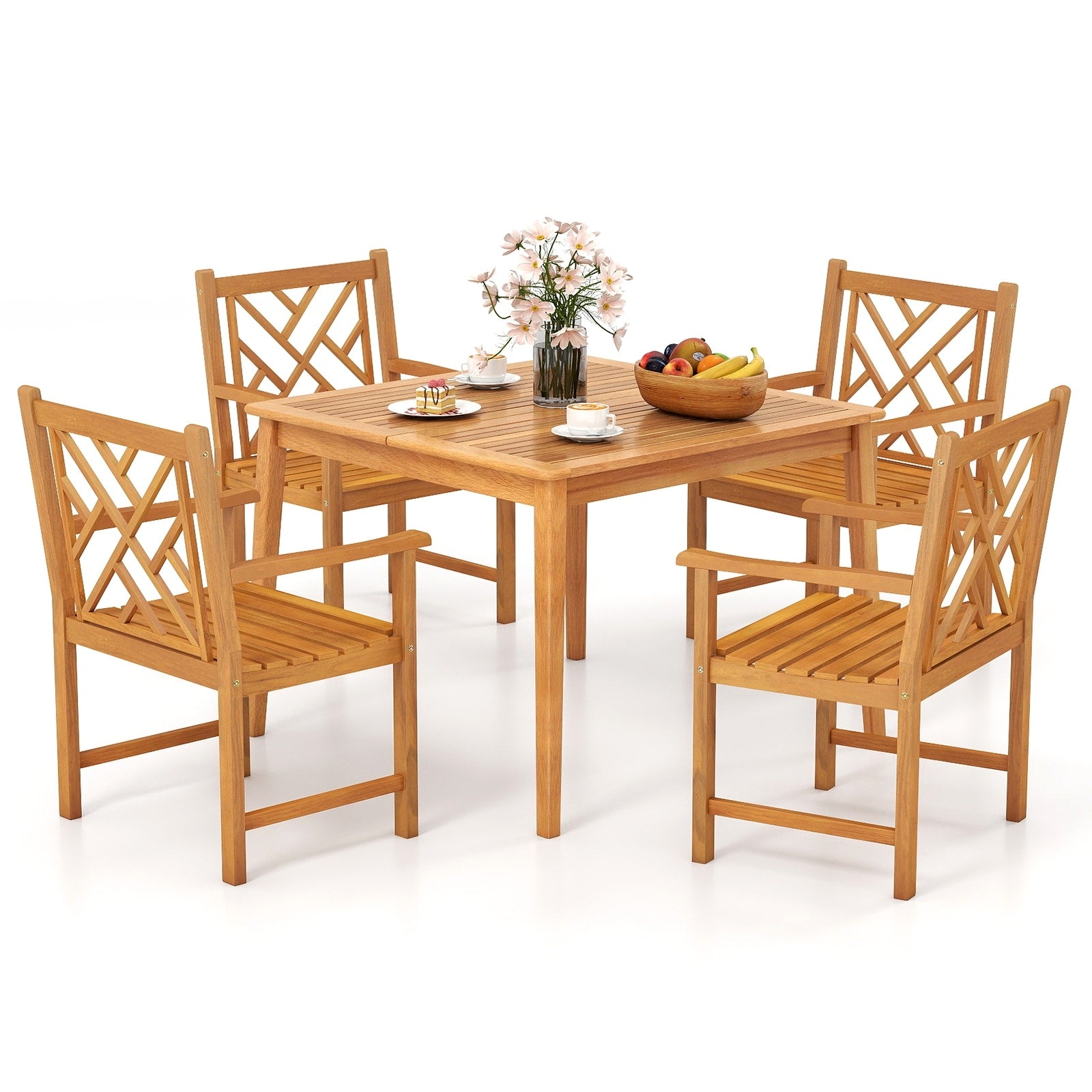 Gymax 5 Pieces Patio Dining Table Set W 4 Chairs Slatted Tabletop