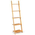 Gymax 5 Tier Ladder Shelf Modern Bamboo Leaning Bookshelf Ladder See Details