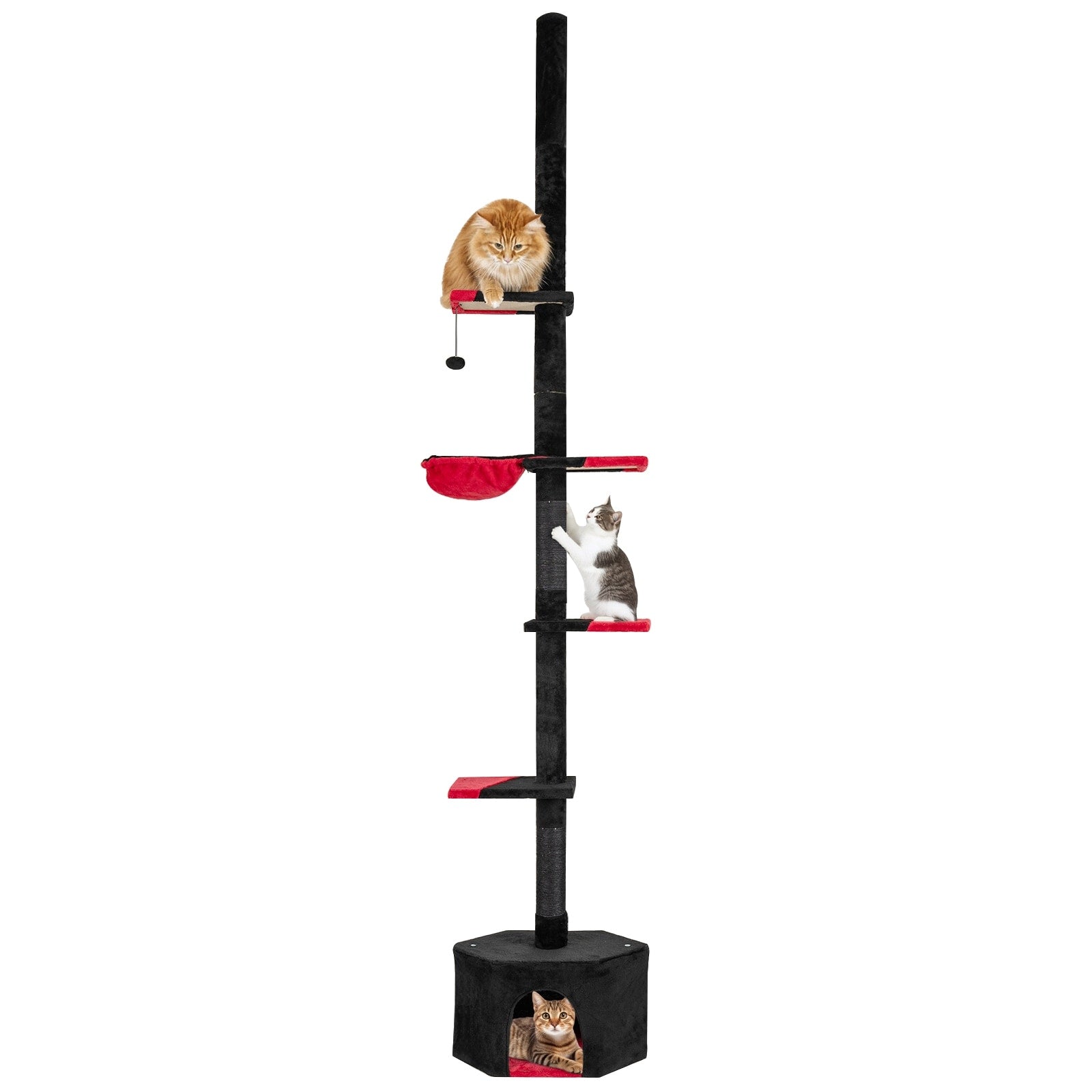 Gymax 5 Tier Tall Multi Level Cat Tower W Condo Hammock Sisal Red Black