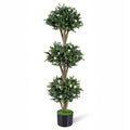 Gymax 51 Artificial Triple Ball Boxwood Topiary Tree W 59 Blossoms