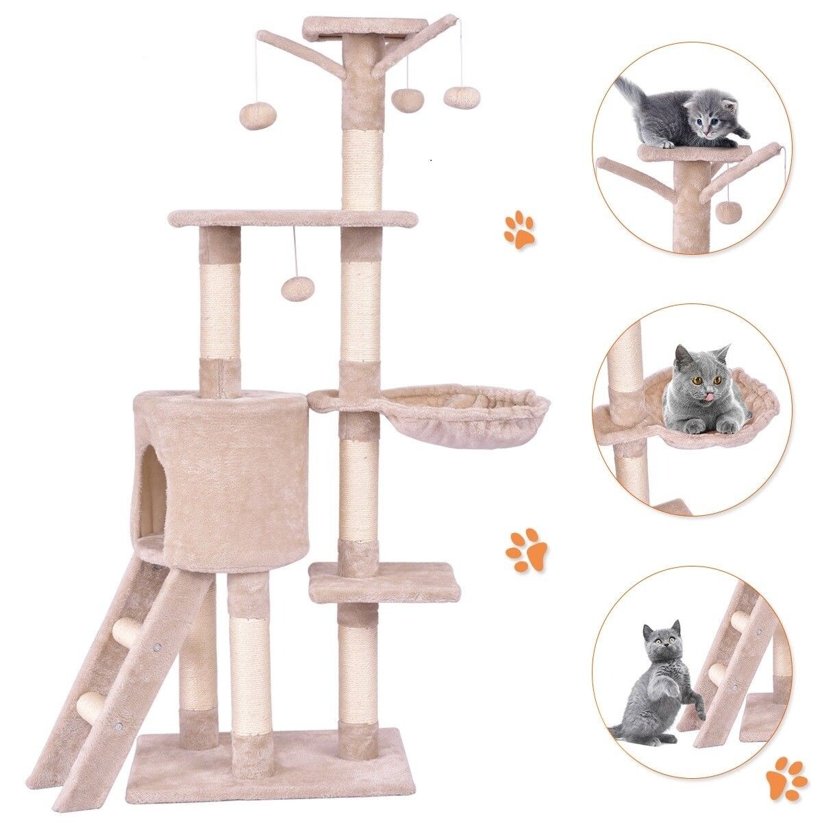 Gymax 56 Cat Tree Kitten Pet Play House Furniture Condo Scratching Posts Ladder Beige