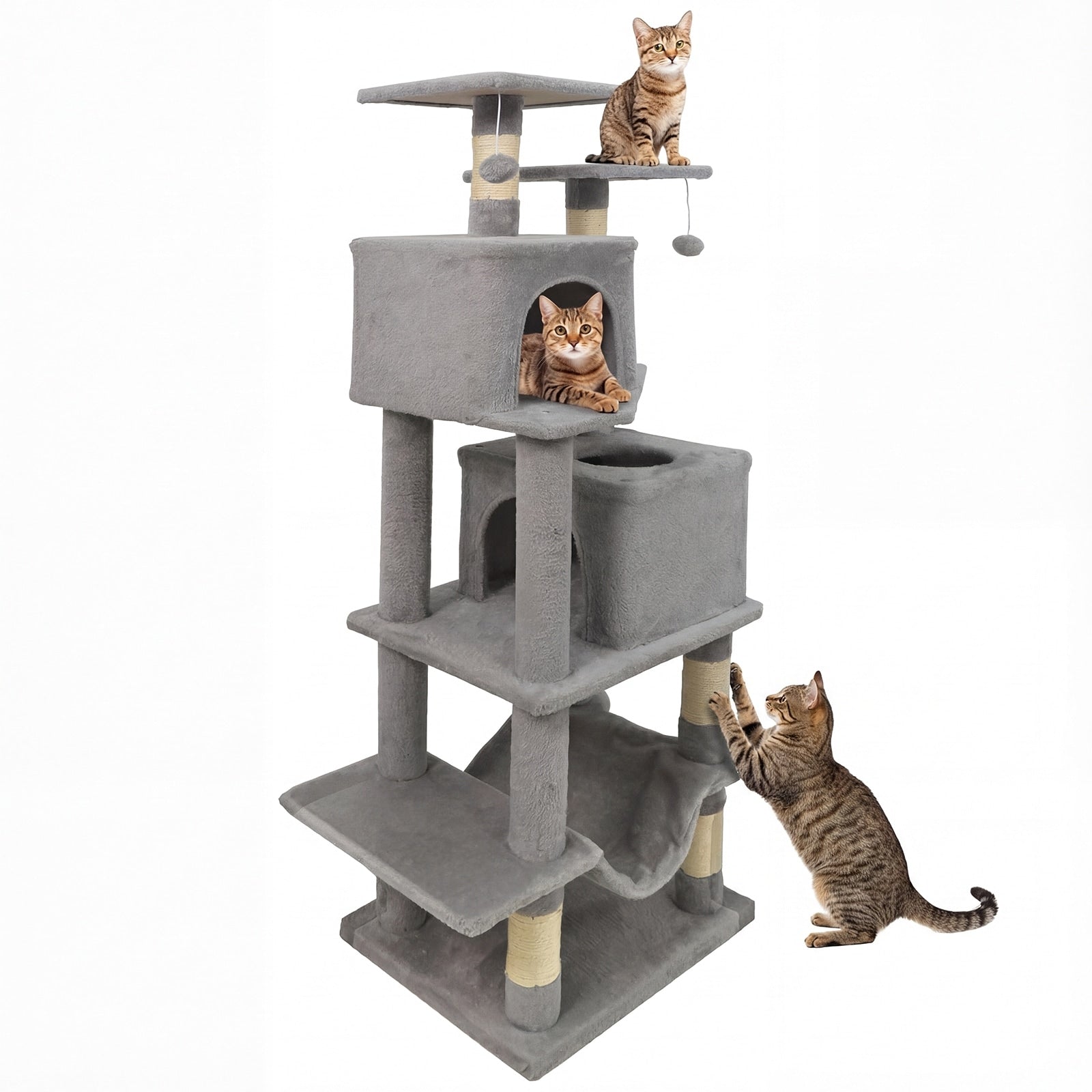 Gymax 57 Cat Tree For Indoor Cats W Dual Condos Hammock Sisal Light Grey