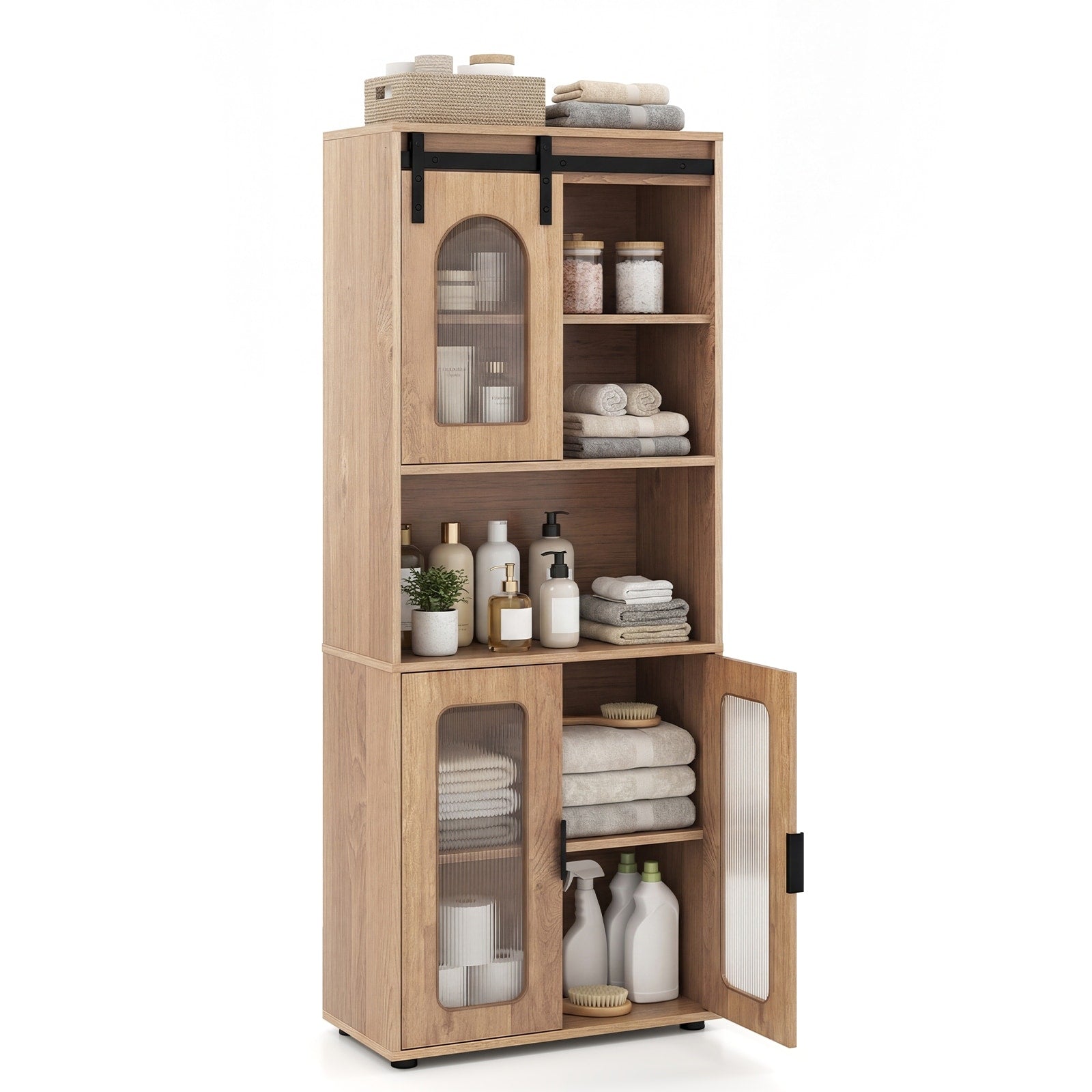 Gymax 59 Farmhouse Bathroom Floor Cabinet W Sliding Barn Door And