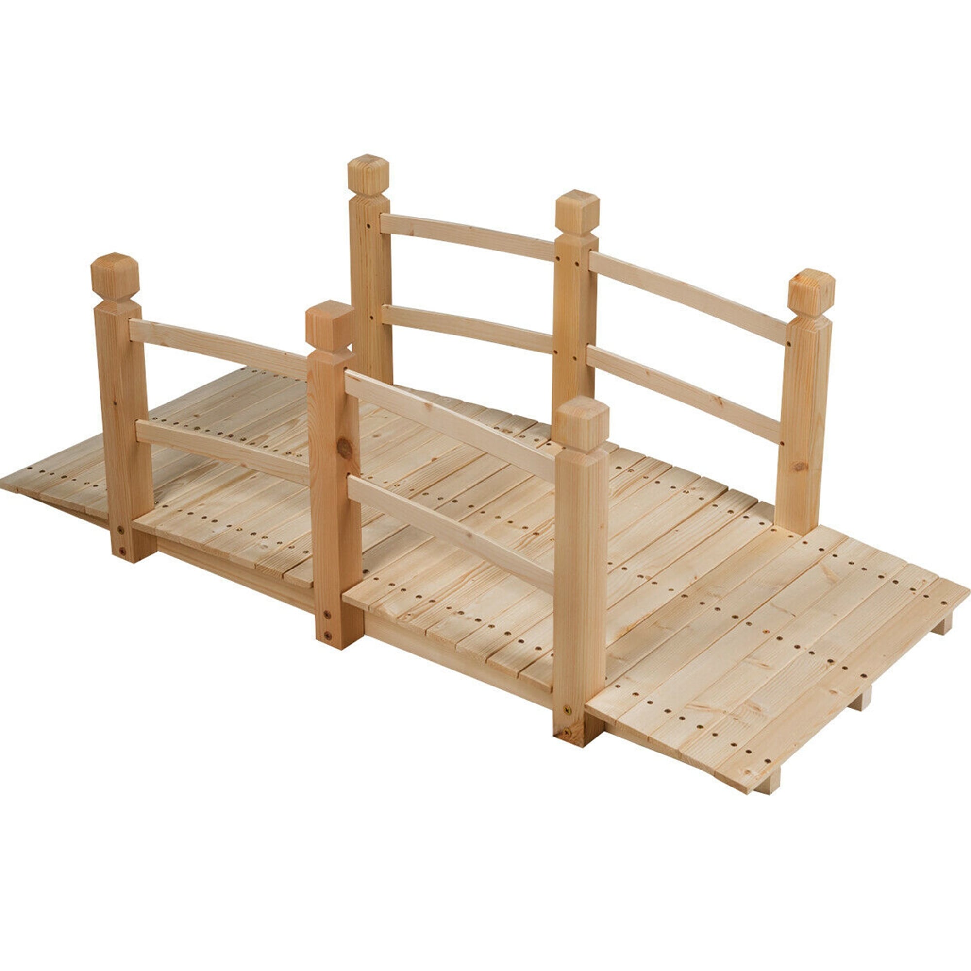 Gymax 5Ft Garden Wooden Bridge Decoration Backyard Pond W Safety