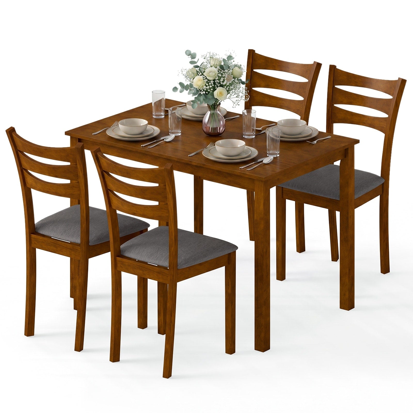 Gymax 5Pcs Dining Table Set For 4 W Linen Fabric Upholstered Chairs