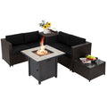 Gymax 5Pcs Patio Furniture Set W 30 Inches Gas Fire Pit Table Cushions 5 Pcs