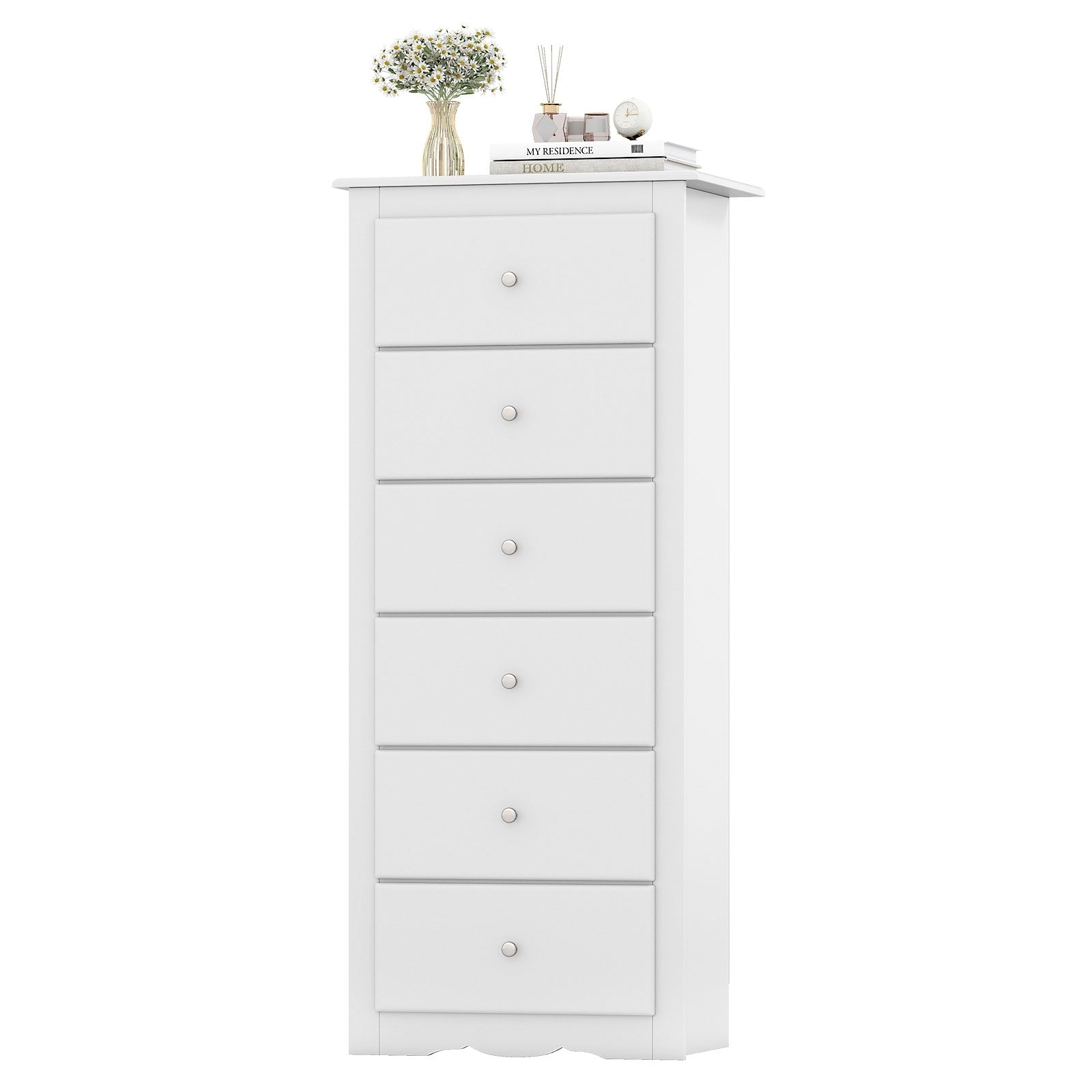 Gymax 6 Drawer Chest Dresser Clothes Storage Bedroom Tall Furniture Cabinet White