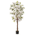 Gymax 6 Ft Artificial Bougainvillea Tree W 910 Flowers 105 Leaves Real White Green Black