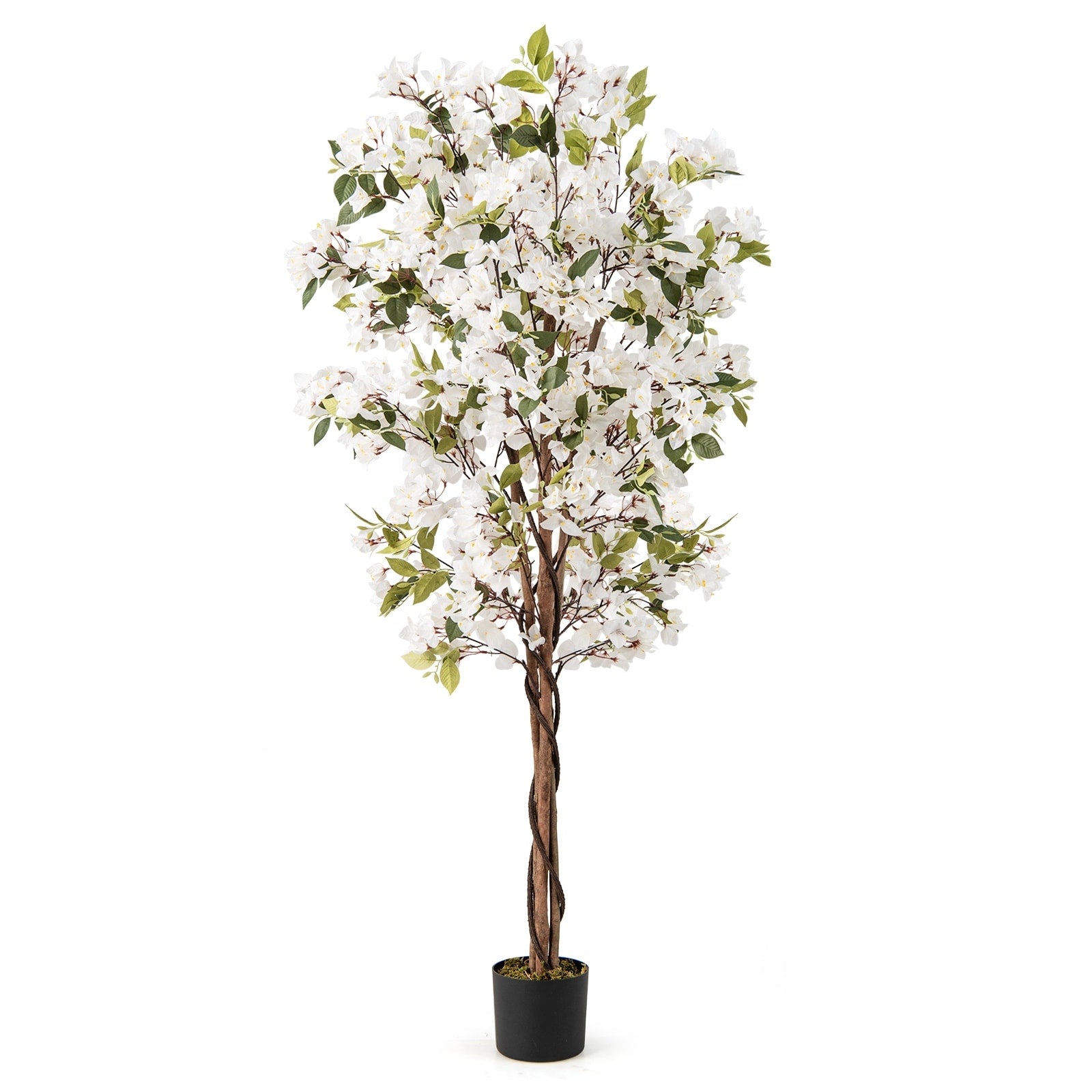 Gymax 6 Ft Artificial Bougainvillea Tree W 910 Flowers 105 Leaves Real White Green Black