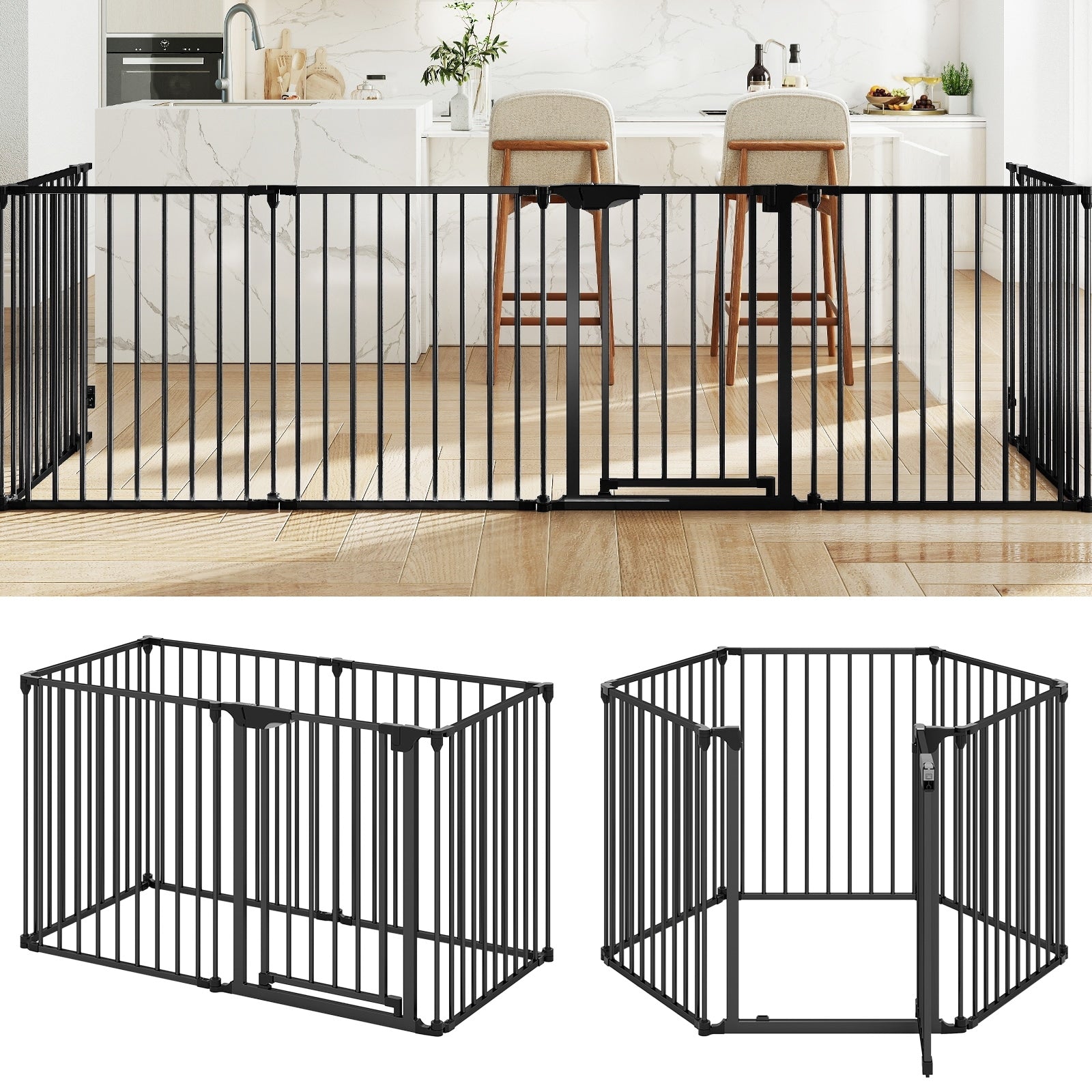 Gymax 6 Panel Adjustable Pet Safety Fence W Auto Close Door Double
