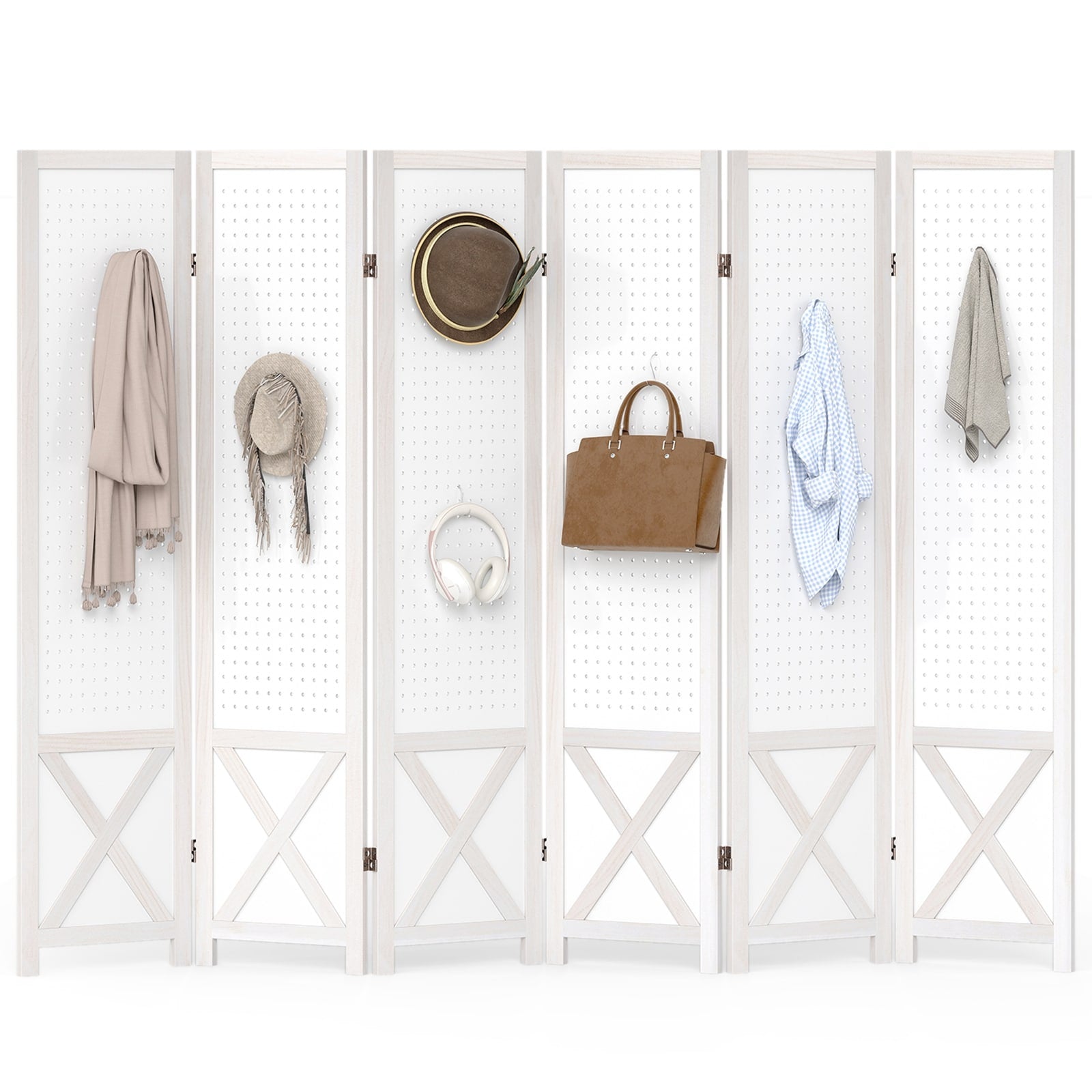 Gymax 6 Panel Pegboard Room Divider 67 Tall Foldable Privacy Screen