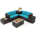 Gymax 6 Piece Patio Sofa Fire Table Set Outdoor Rattan Sectional
