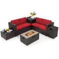 Gymax 6 Piece Patio Sofa Fire Table Set Outdoor Rattan Sectional