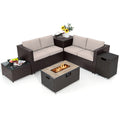 Gymax 6 Piece Patio Sofa Fire Table Set Outdoor Rattan Sectional