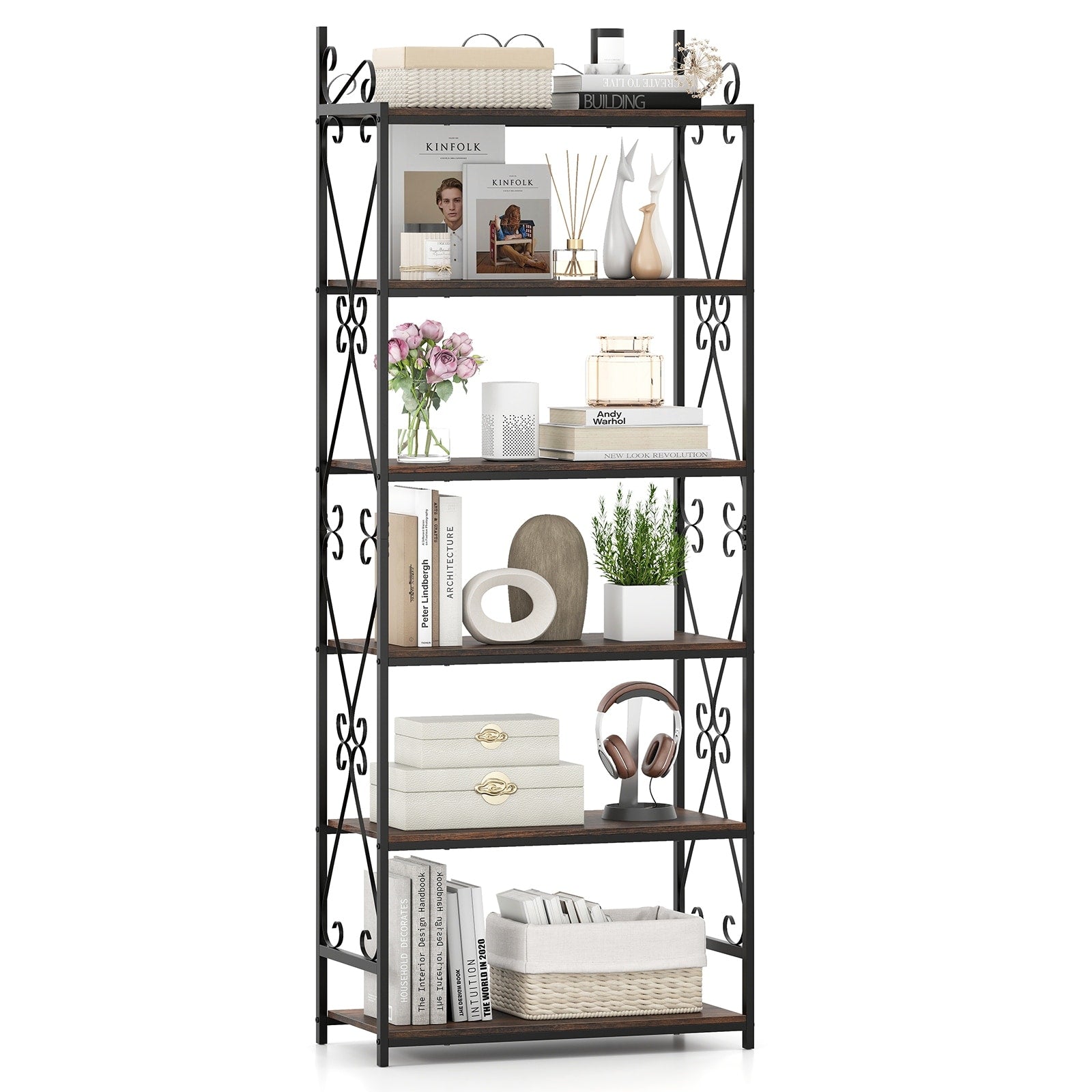 Gymax 6 Tier Bookshelf 71.5 Industrial Tall Bookcase W Open Shelves