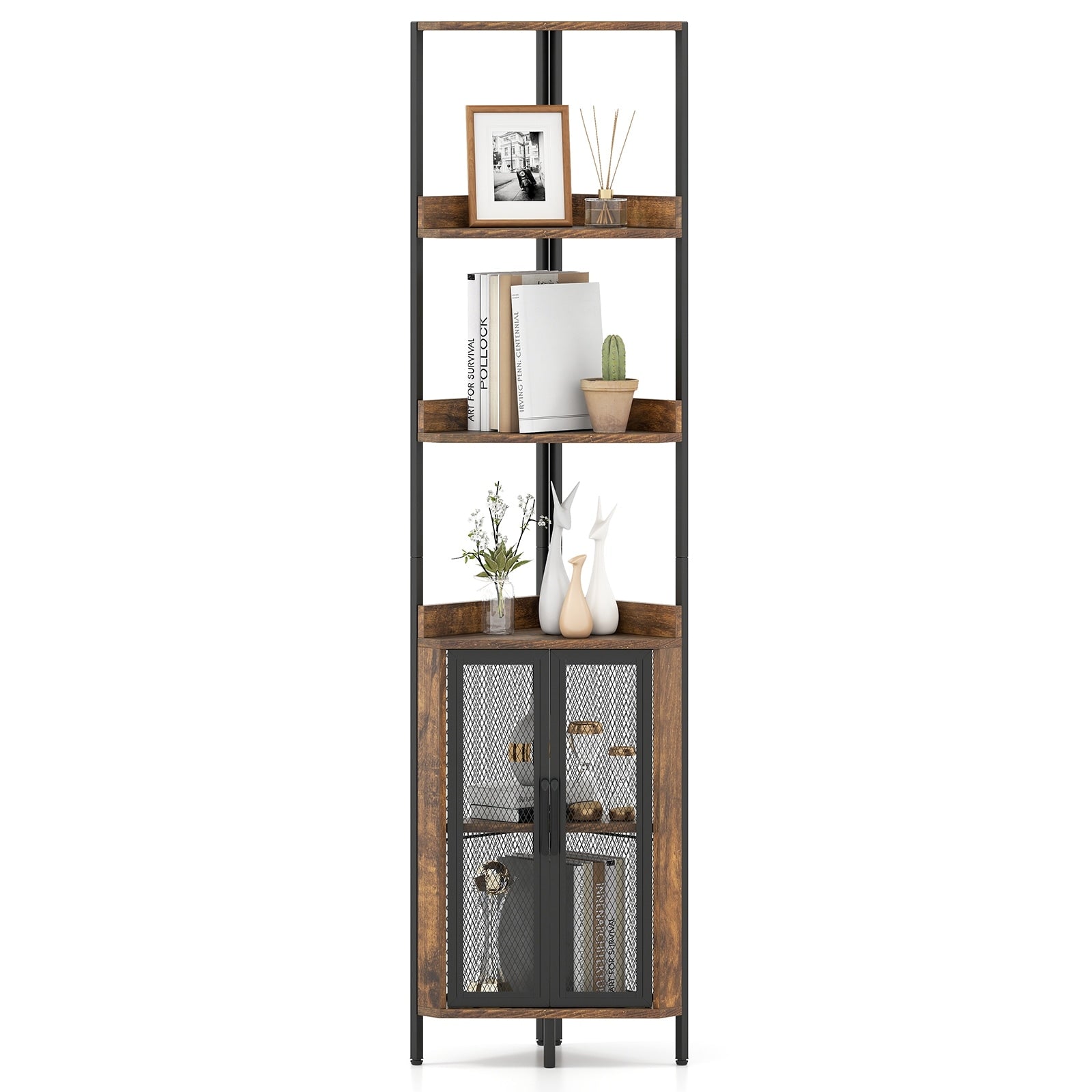 Gymax 6 Tier Corner Shelf 67 Tall Corner Bookshelf W Cabinet