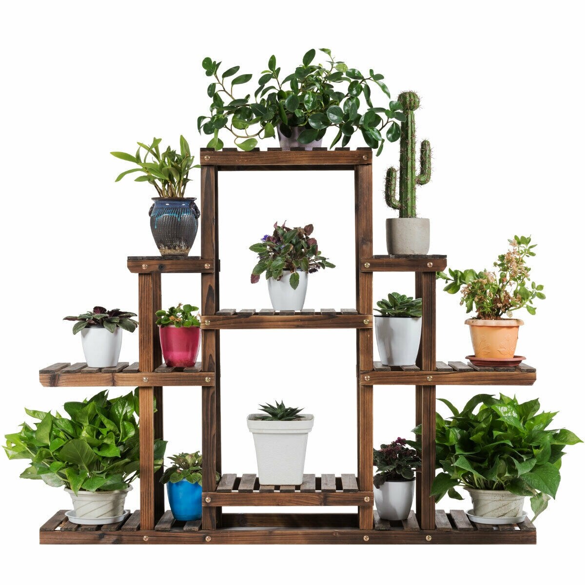 Gymax 6 Tier Flower Wood Stand Plant Display Rack Multifunctional Storage Shelf As Pics