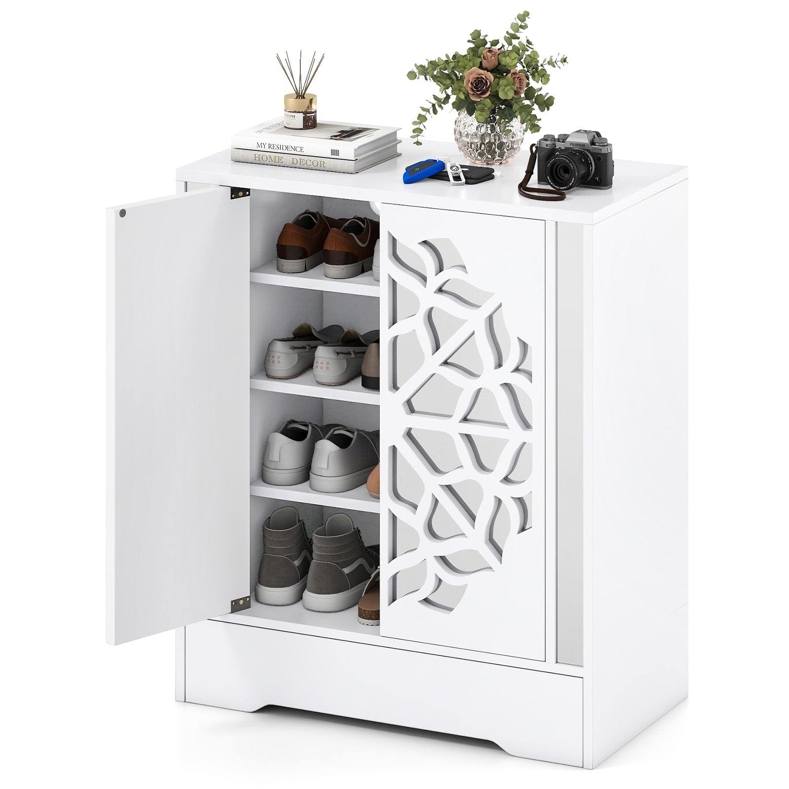 Gymax 6 Tier Mirrored Shoe Organizer W Laser Engraved Floral Patterns