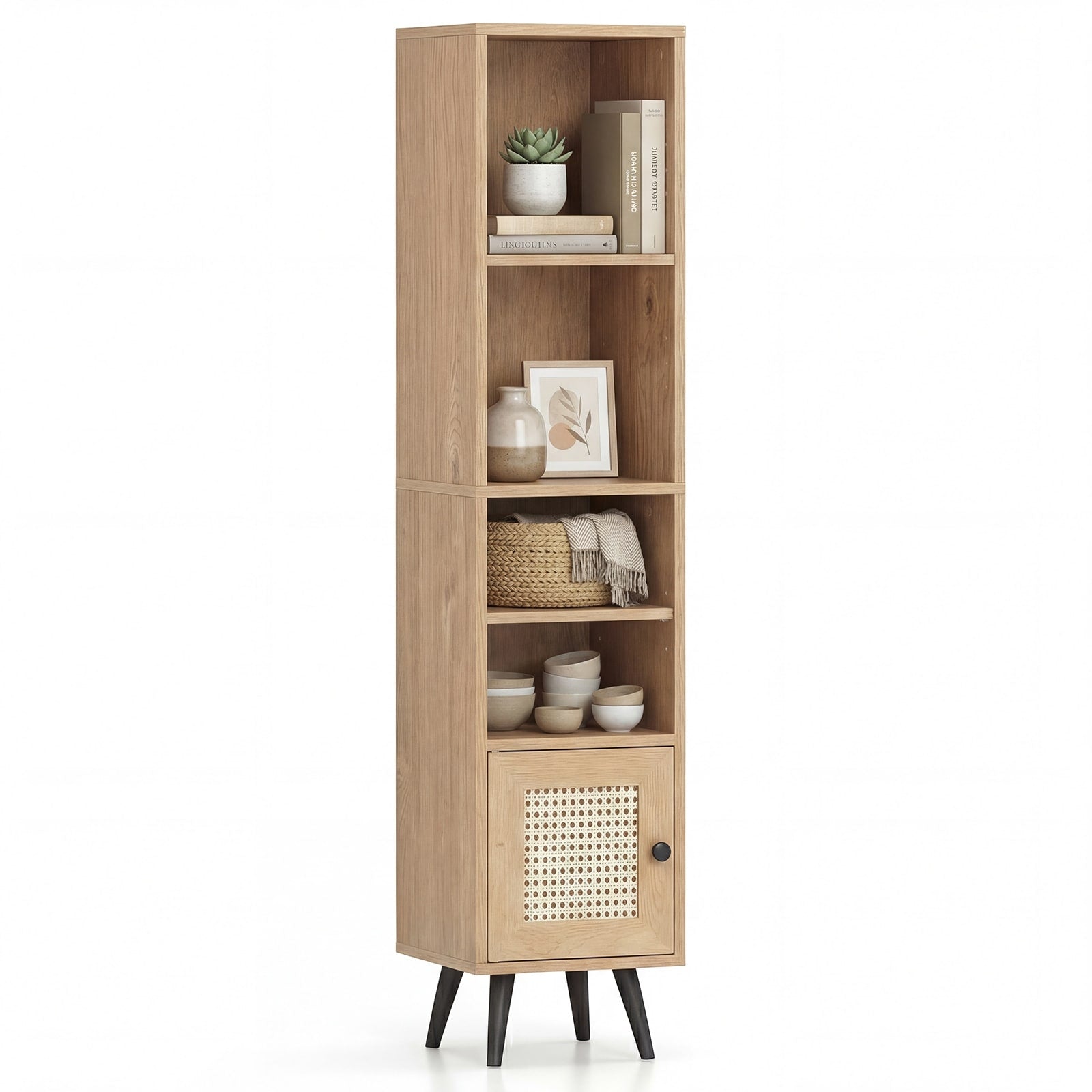Gymax 6 Tier Tall Narrow Bookcase W Adjustable Shelf Boho Style