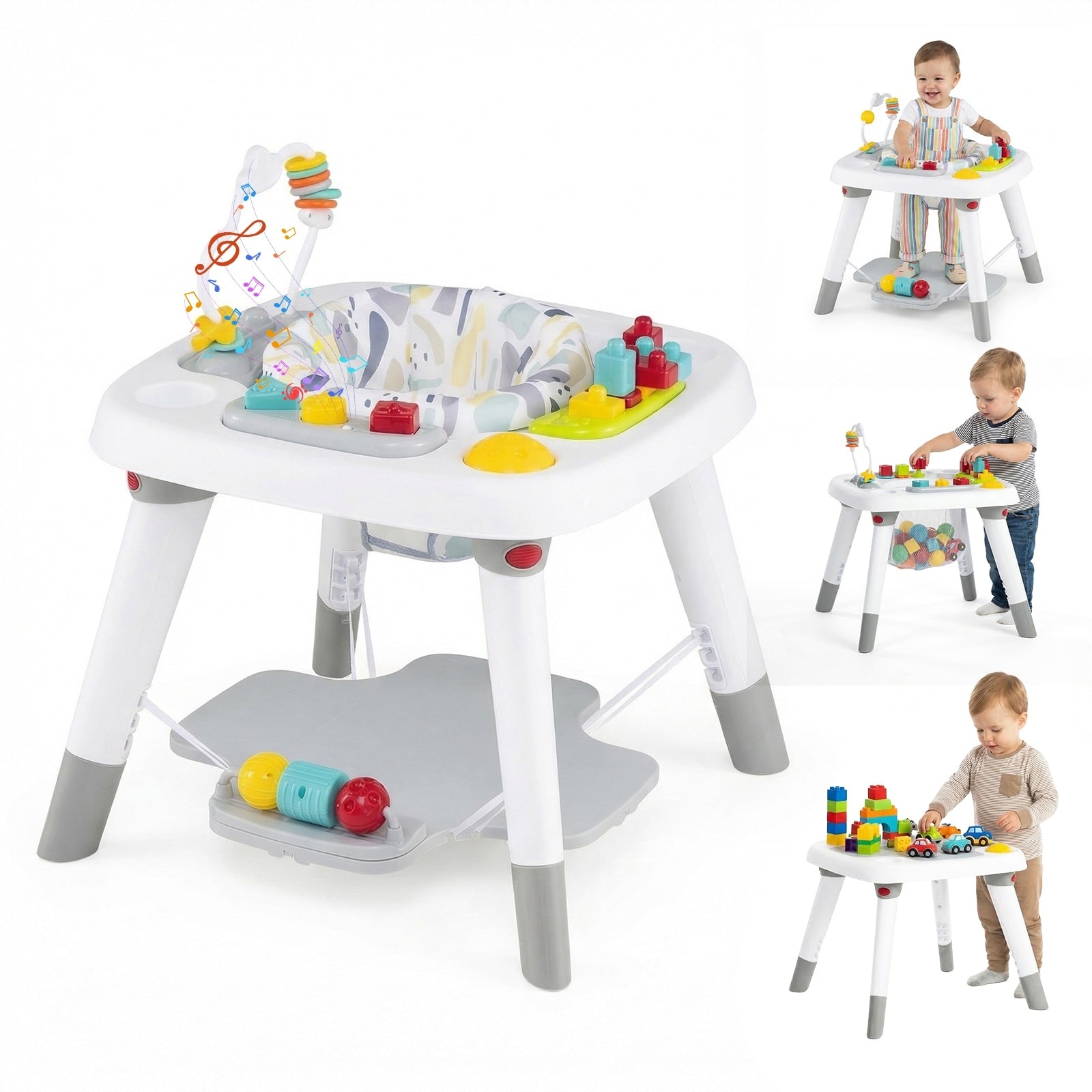Gymax 6 In 1 Baby Activity Center W Height Adjustable Board Detachable Gray White