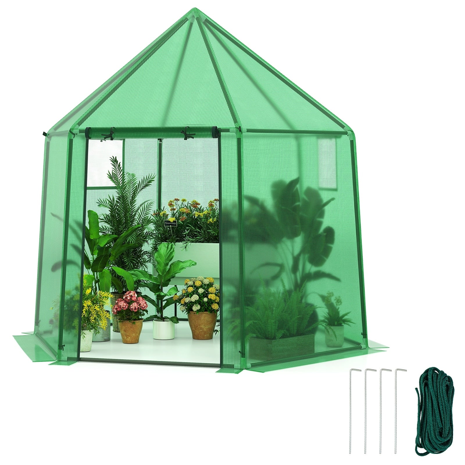 Gymax 6.5 X 5.6 X 6.2 Ft Mini Walk In Greenhouse W Pe Cover Roll Up Green
