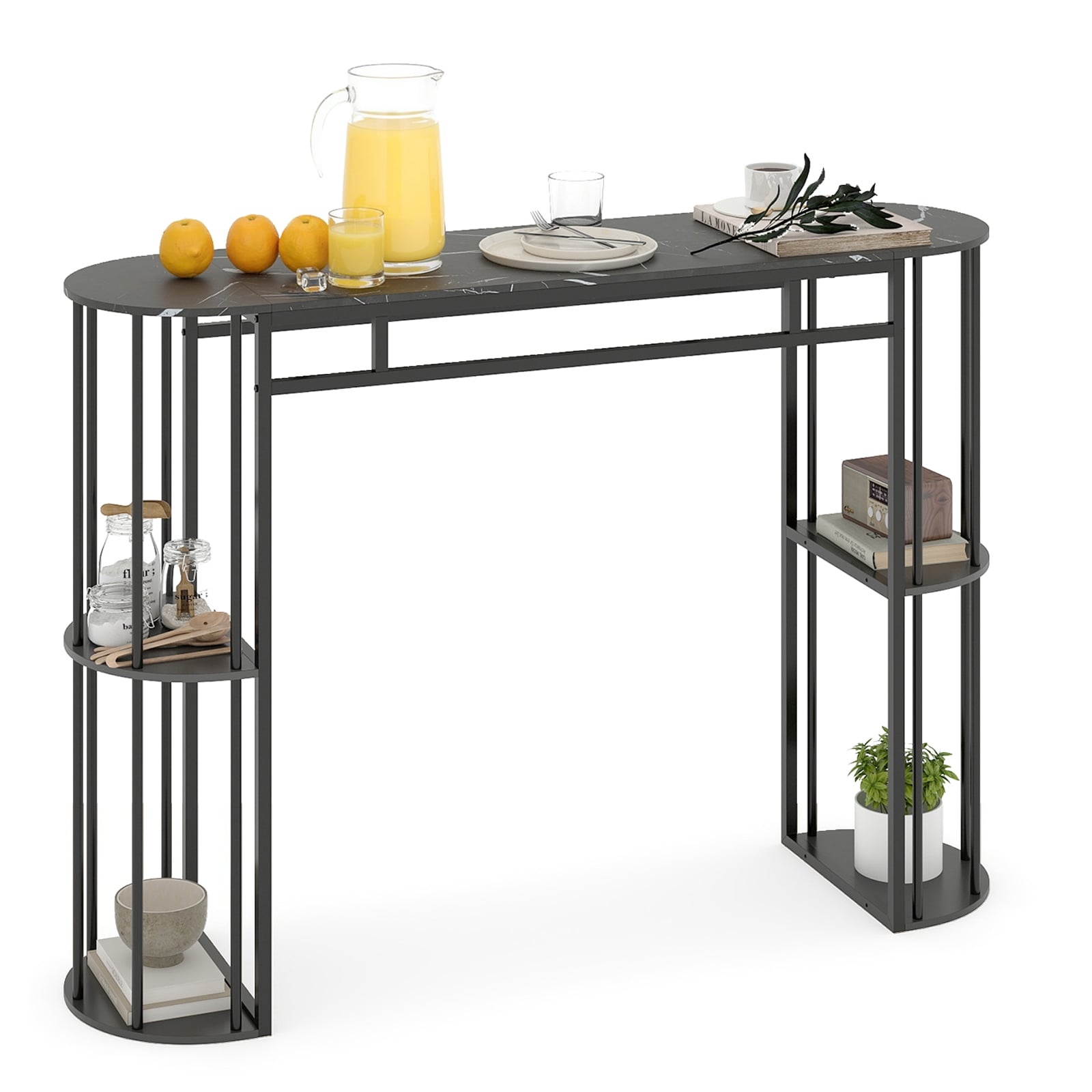 Gymax 60 Long Bar Table Narrow Pub Table W Faux Marble Tabletop