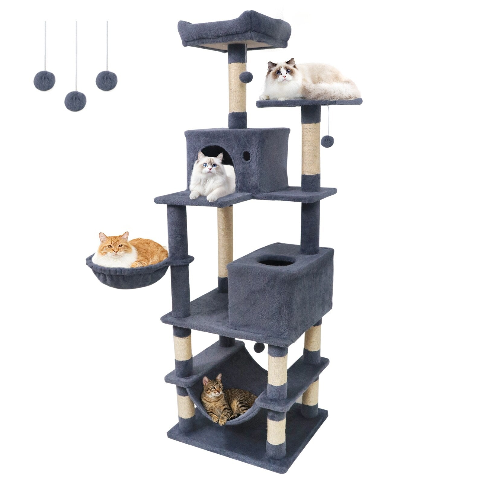 Gymax 66 Tall Cat Tree W 2 Condos Sisal Scratching Posts Plush Perch