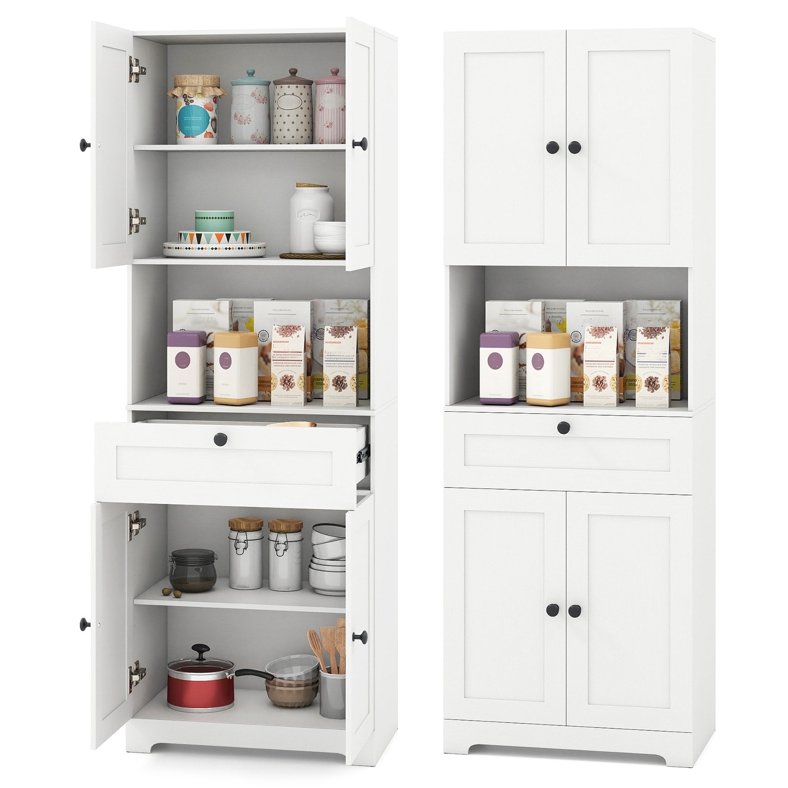 Gymax 67.5 Kitchen Pantry Cabinet W 4 Doors 1 Drawer Open Countertop