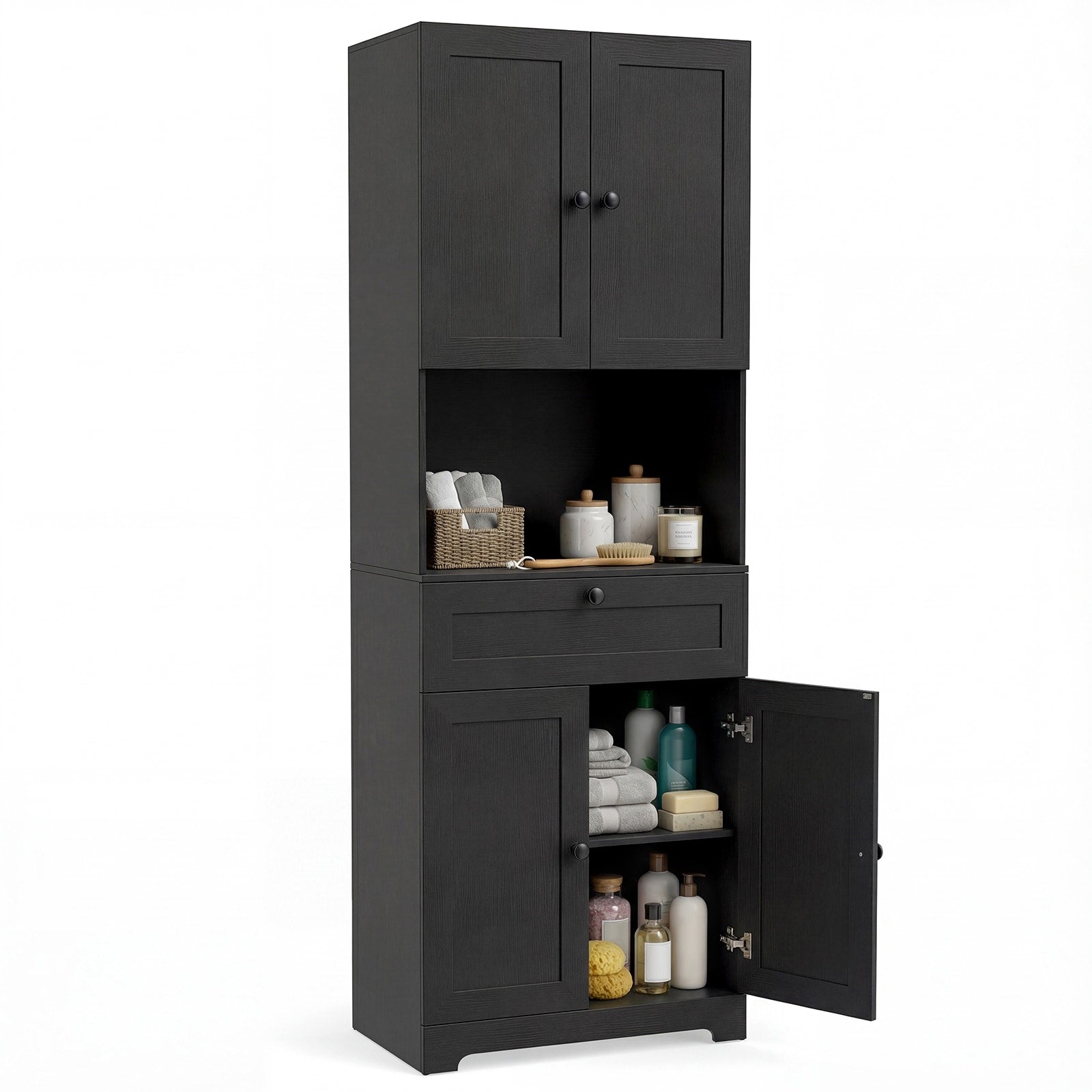 Gymax 67.5 Kitchen Pantry Cabinet W 4 Doors 1 Drawer Open Countertop