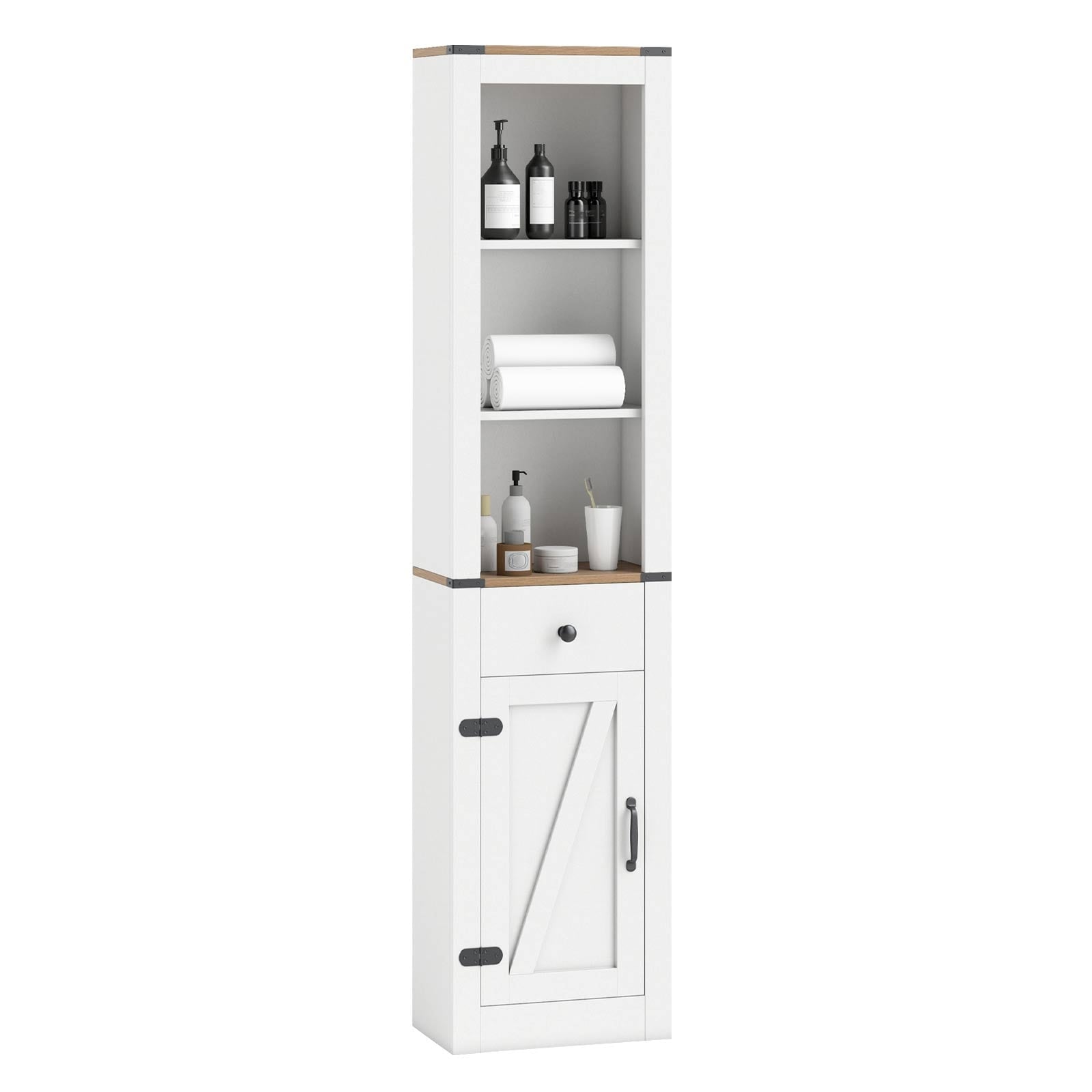 Gymax 68 Tall Bathroom Cabinet W Barn Door Drawer Adjustable
