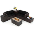 Gymax 6Pcs Outdoor Wicker Furniture Set W 32 Propane Fire Pit Table