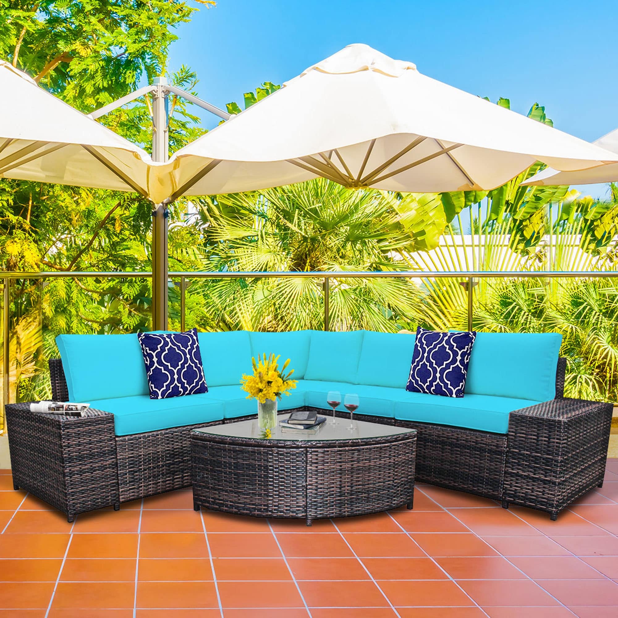 Gymax 6Pcs Wicker Furniture Sectional Sofa Set W Cushions Turquoise See Details