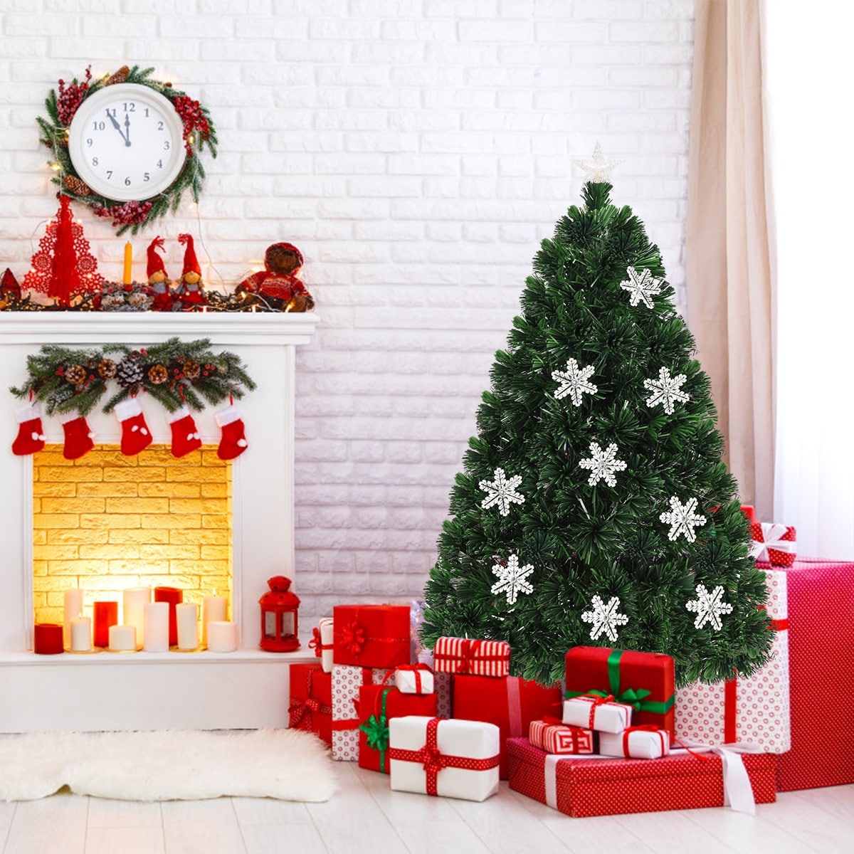 Gymax 6 Pre Lit Multi Color Lights Fiber Optic Artificial Christmas Tree With Snowflakes