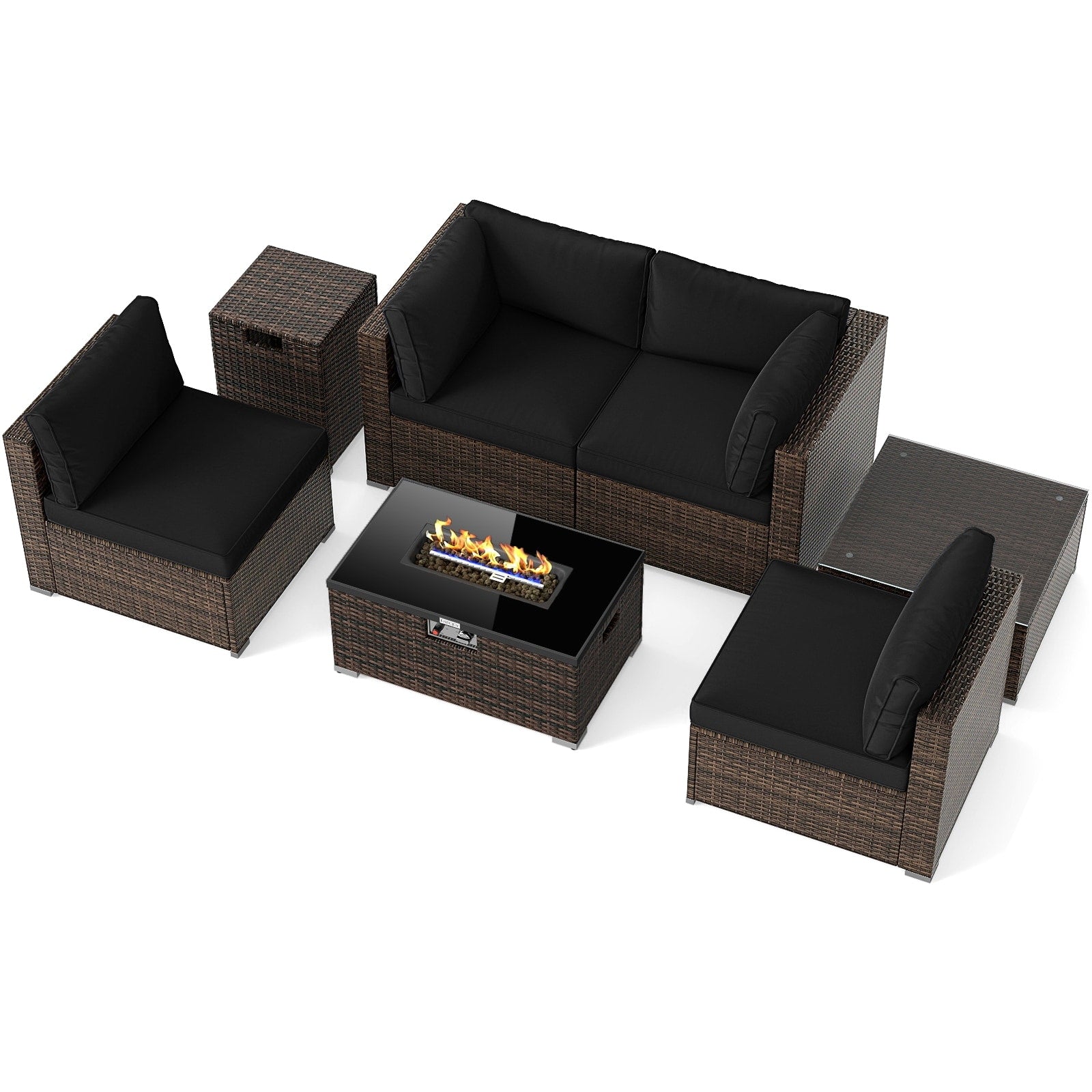 Gymax 7 Pcs Patio Furniture Set 40000 Btu Gas Fire Pit Table Propane