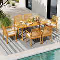 Gymax 7 Piece Patio Dining Set Outdoor Acacia Wood Table 6 Armchairs