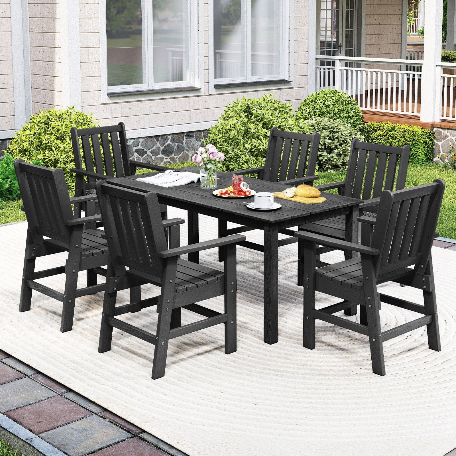 Gymax 7 Pieces Patio Dining Set Outdoor Hdpe Weather Resistant Table