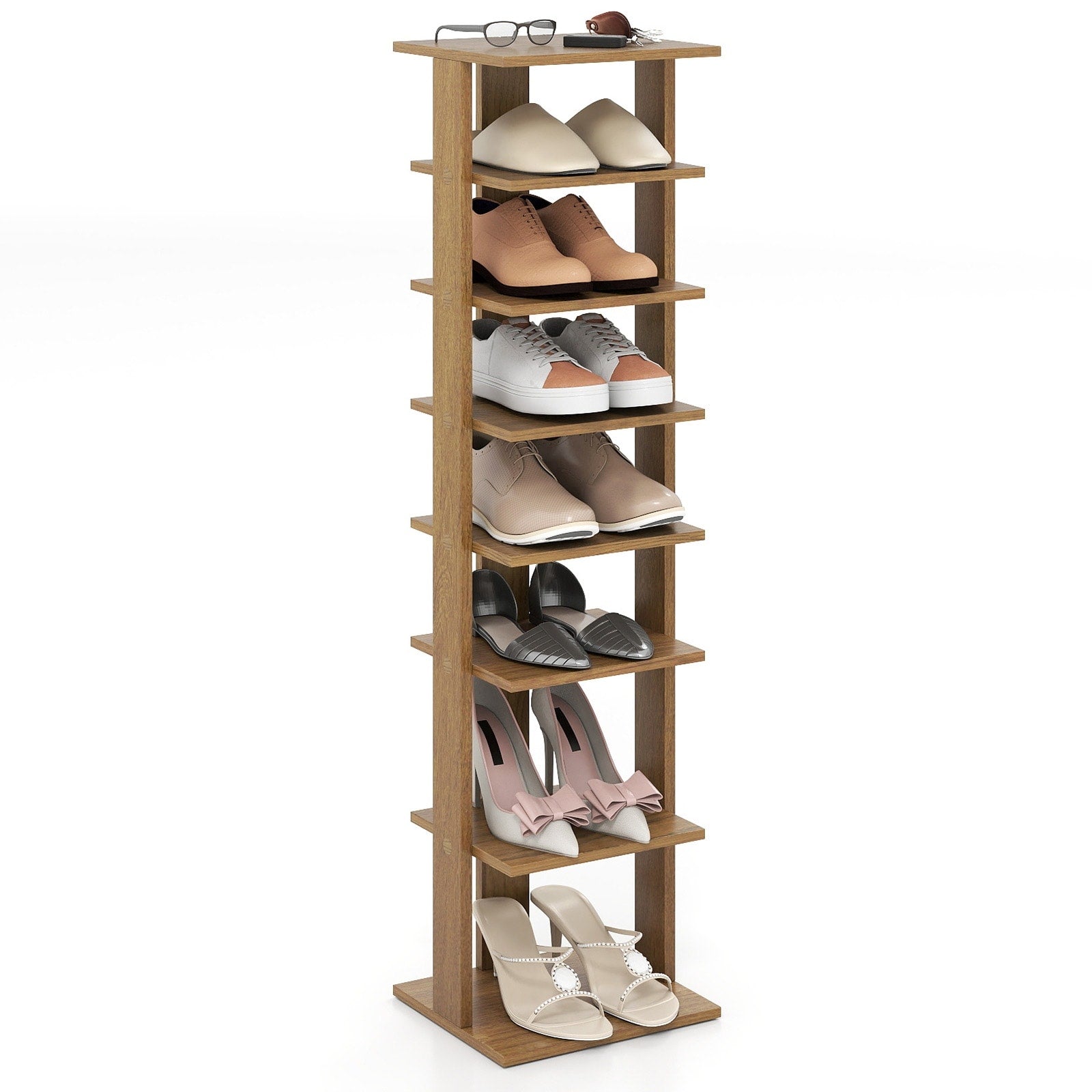 Gymax 7 Tier Wooden Shoe Rack Narrow Vertical Shoe Stand Storage
