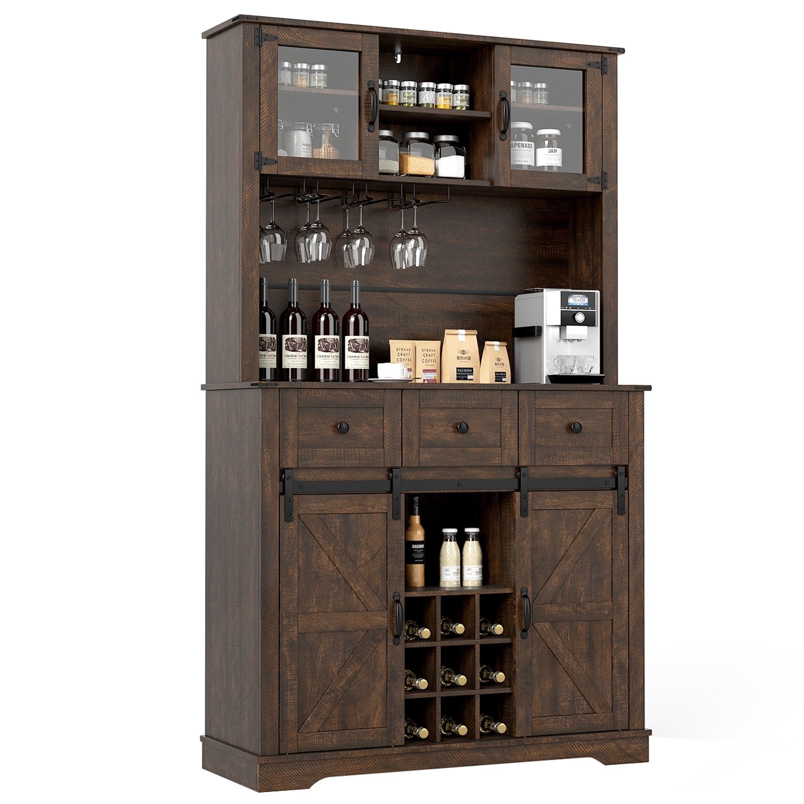 Gymax 72 Coffee Bar Cabinet With Wine Bottle Rack Microwave
